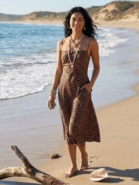 Billabong Leopard Print Midi Slip Dress - Brown